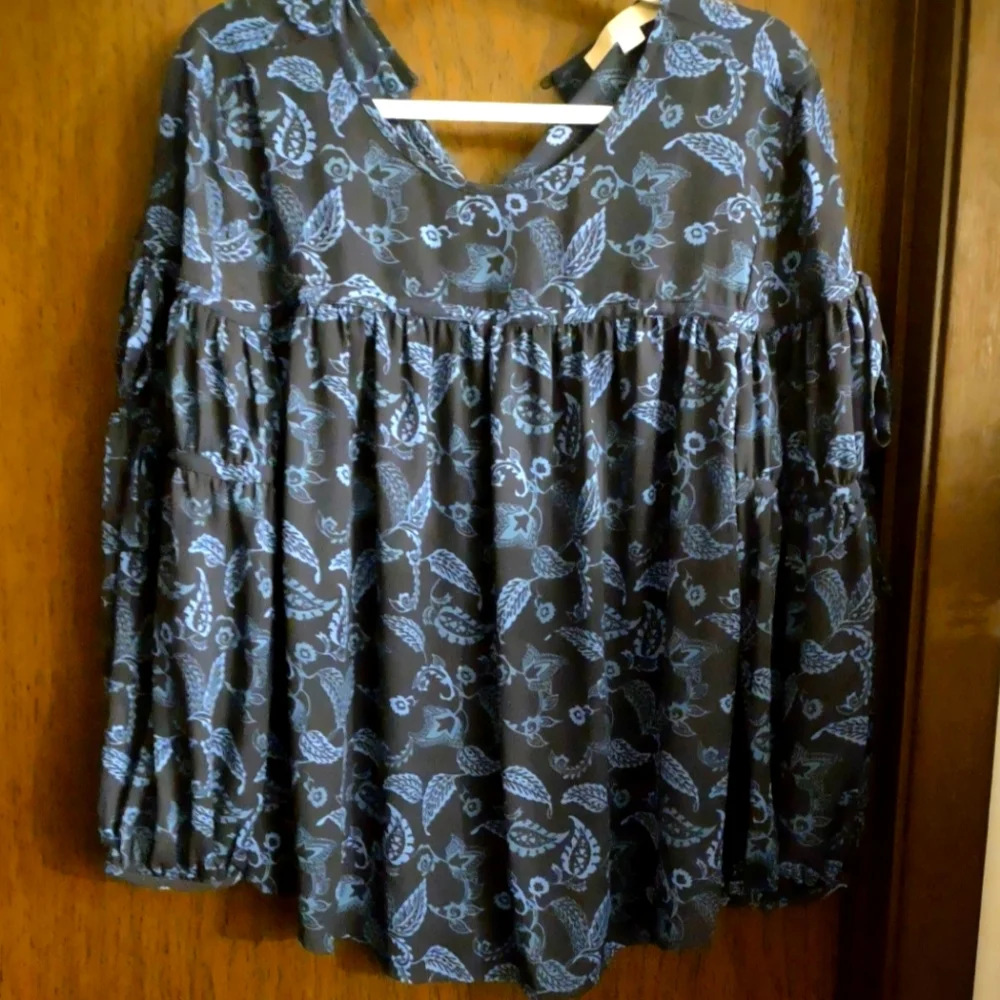 LOFT Blue Floral Peasant Blouse - Picture 1 of 4